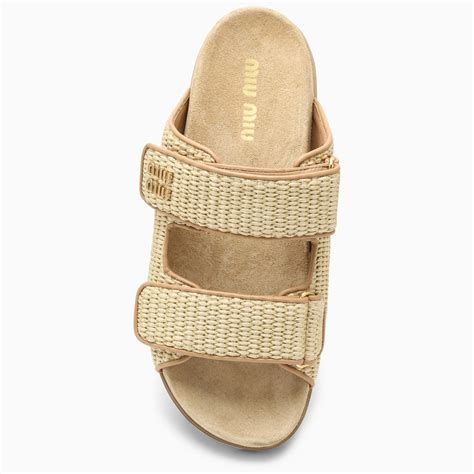 miu miu raffia sandal|Miu Miu Logo Raffia Slide Sandal (Women) .